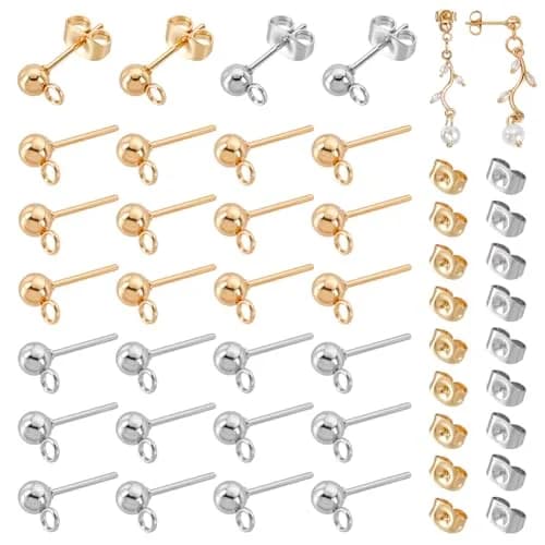 PH PandaHall 304 Stainless Steel Earring Posts with Loop & Butterfly Backs, 20 Pairs (40 Sets) | DIY Jewelry Making Findings thumbnail 1