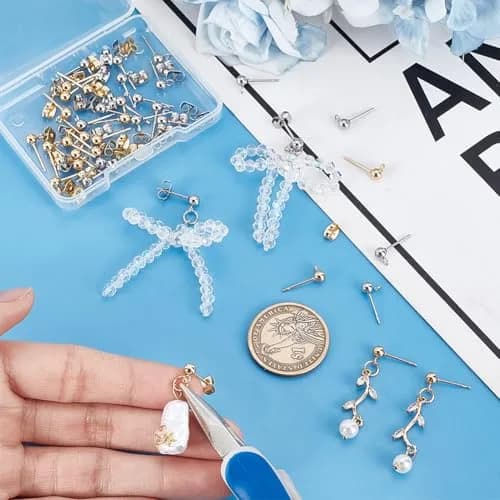 PH PandaHall 304 Stainless Steel Earring Posts with Loop & Butterfly Backs, 20 Pairs (40 Sets) | DIY Jewelry Making Findings thumbnail 3