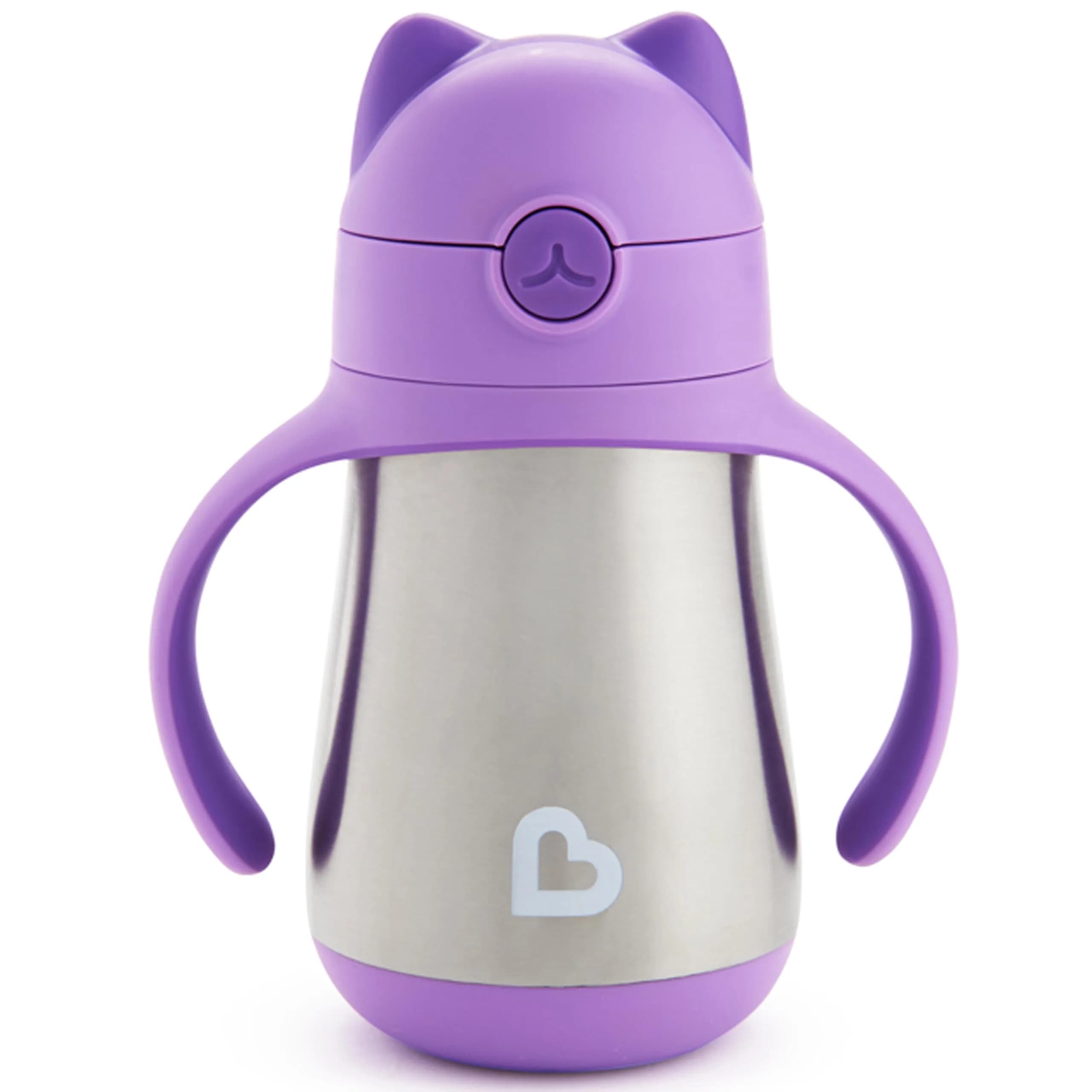 Munchkin Cool Cat Stainless Steel Straw Sippy Cup 237ml (8 Ounce) | Insulated Toddler Cup for Boys & Girls 18+ Months — Purple