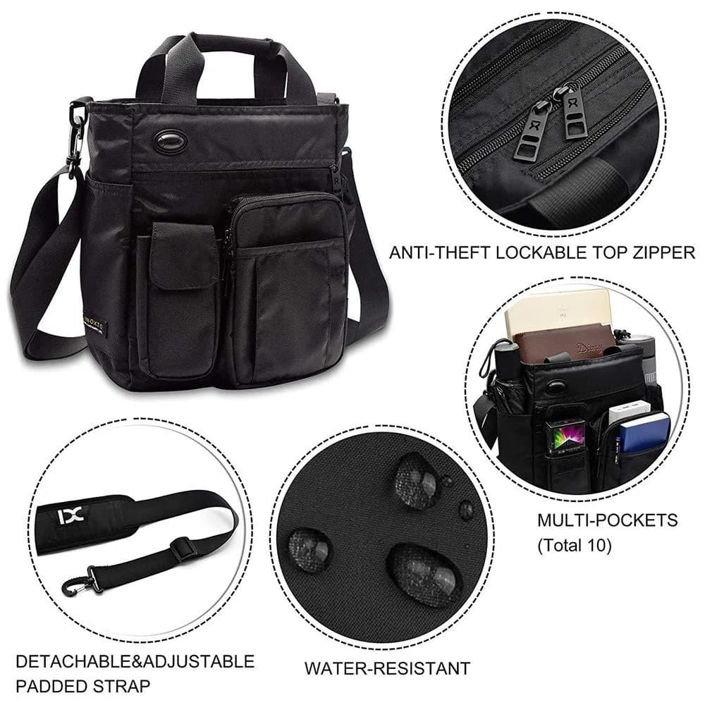 AlwaySky Crossbody Messenger Bag Black | Water-Resistant Nylon for Business, Travel, and Daily Use - view 6