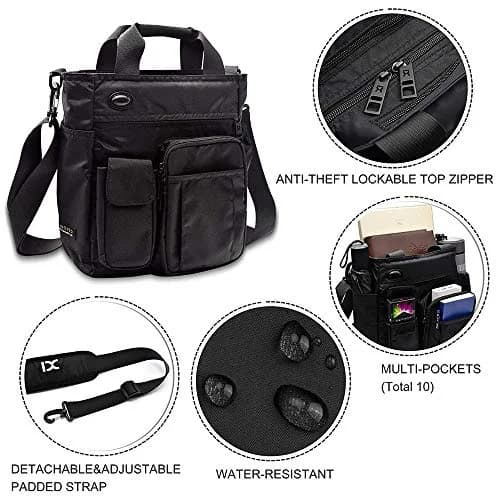 AlwaySky Crossbody Messenger Bag Black | Water-Resistant Nylon for Business, Travel, and Daily Use thumbnail 6