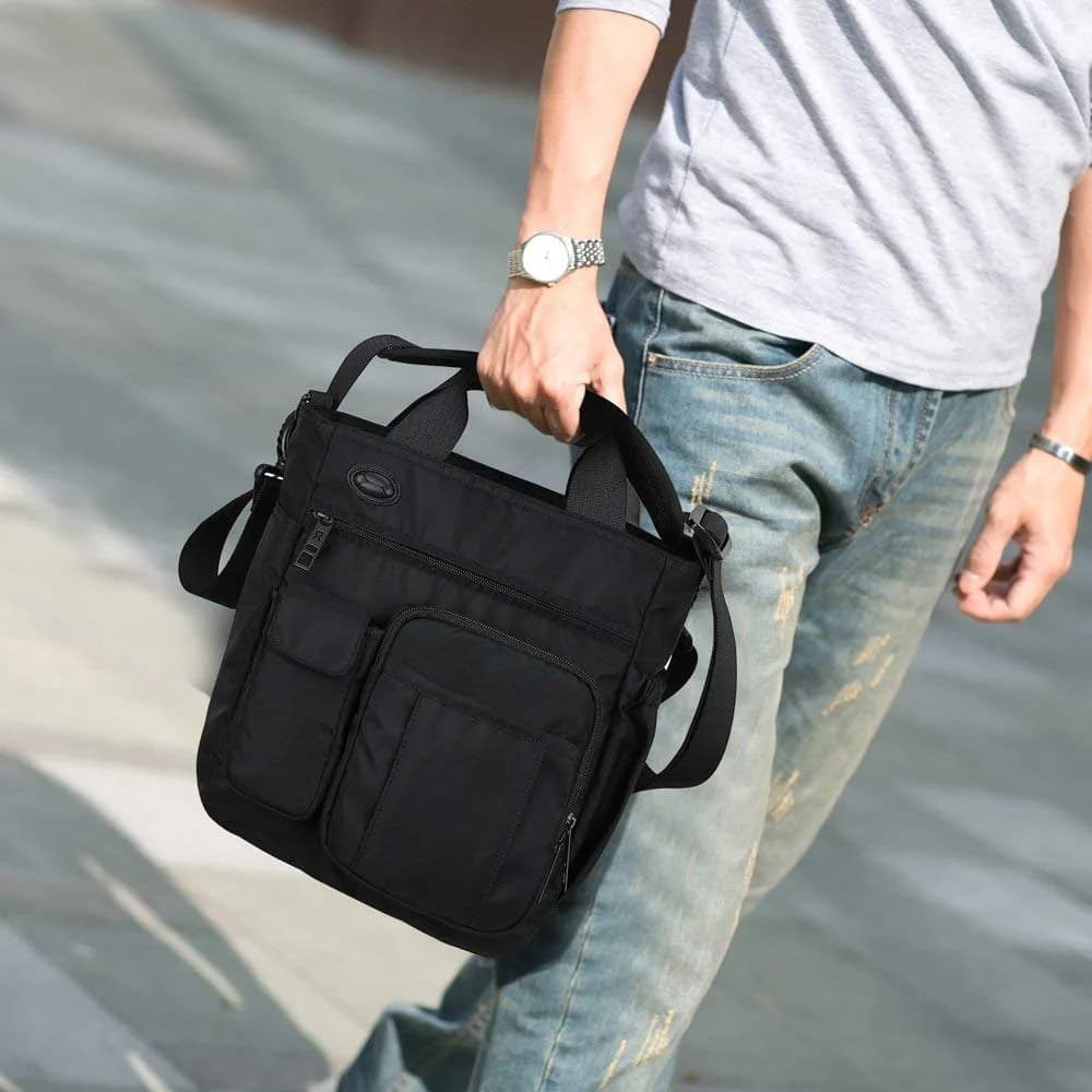 AlwaySky Crossbody Messenger Bag Black | Water-Resistant Nylon for Business, Travel, and Daily Use - view 7