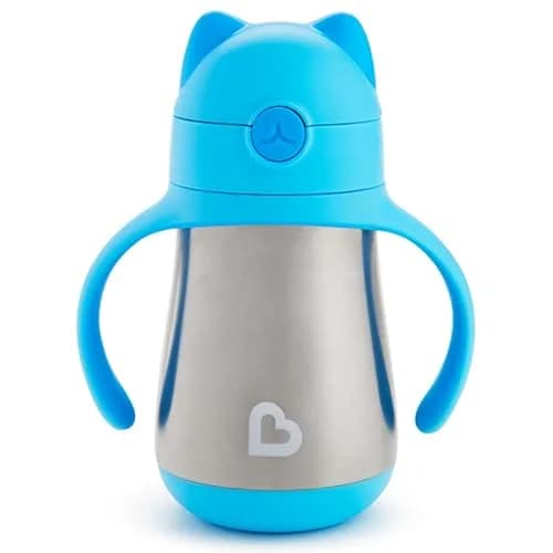 Munchkin Cool Cat Stainless Steel Straw Sippy Cup 237ml (8 Ounce) | Insulated Toddler Cup for Boys & Girls 18+ Months thumbnail 1