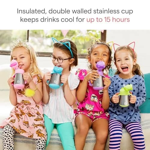Munchkin Cool Cat Stainless Steel Straw Sippy Cup 237ml (8 Ounce) | Insulated Toddler Cup for Boys & Girls 18+ Months thumbnail 2