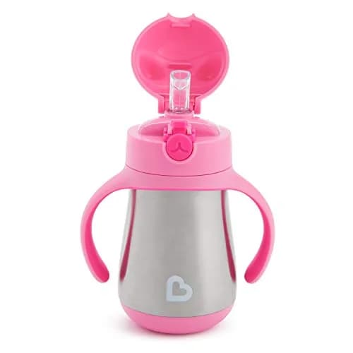Munchkin Cool Cat Stainless Steel Sippy Cup 237ml (8oz) with Straw | BPA-Free Toddler Cup thumbnail 5