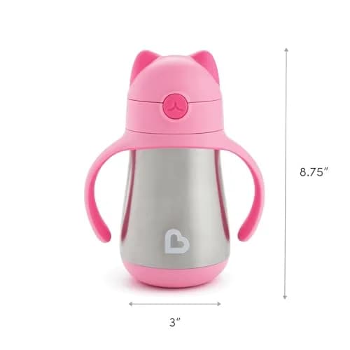 Munchkin Cool Cat Stainless Steel Sippy Cup 237ml (8oz) with Straw | BPA-Free Toddler Cup thumbnail 6