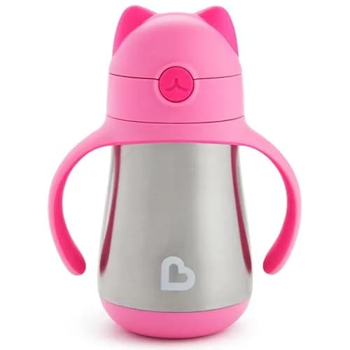Munchkin Cool Cat Stainless Steel Sippy Cup 237ml (8oz) with Straw | BPA-Free Toddler Cup thumbnail 1