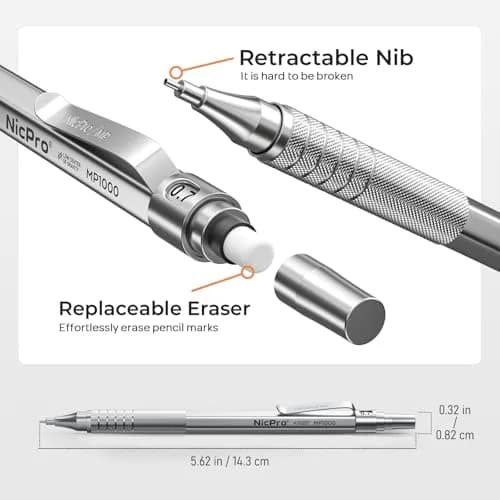 Nicpro MP1000 Series Metal Mechanical Pencil Set 0.5mm & 0.7mm with Case | Full Metal Body, 96PCS Lead Refills, Comfortable Grip thumbnail 3