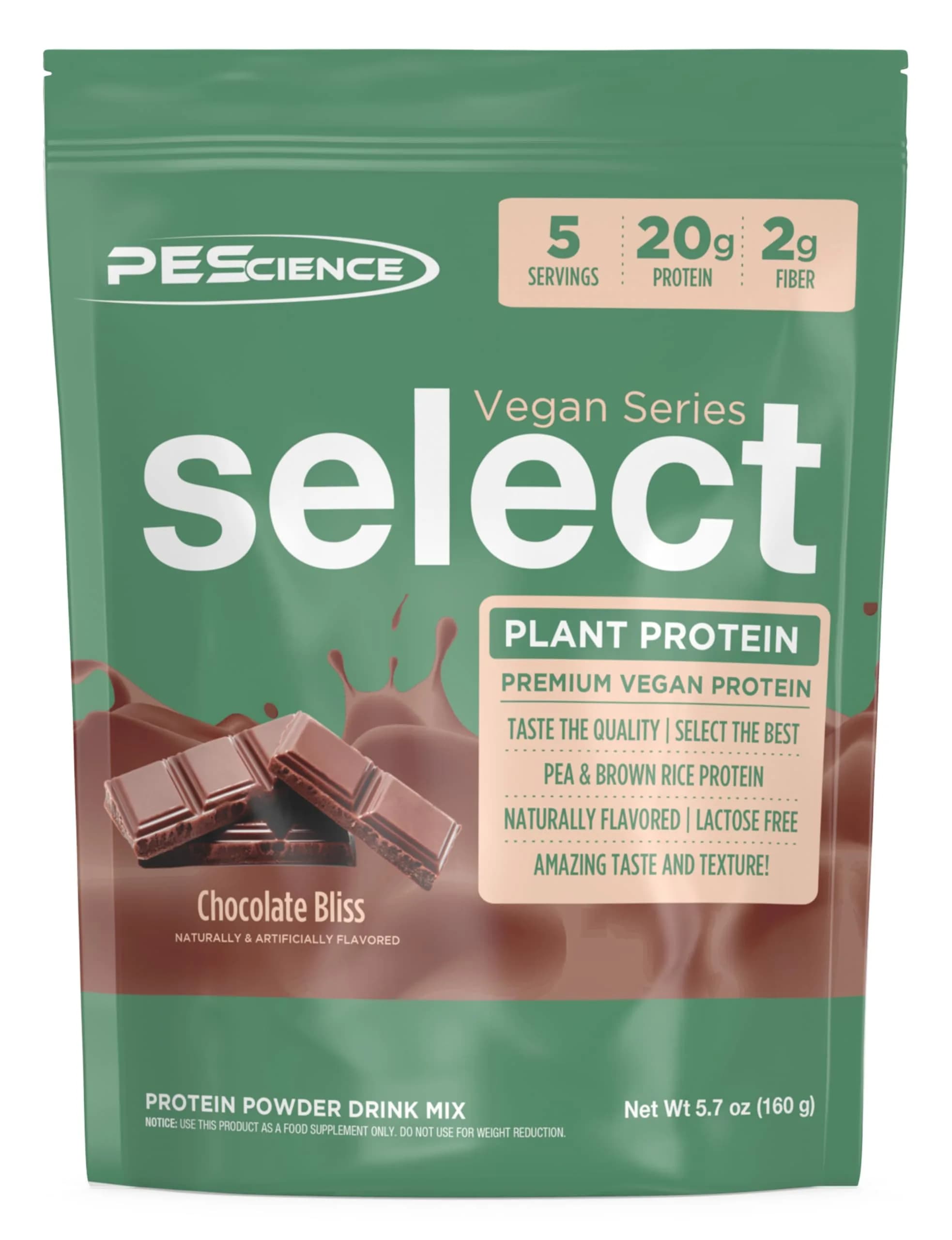 PEScience Select Vegan Protein Powder, Chocolate Bliss, 5 Servings | Plant-Based, Dairy-Free, Gluten-Free