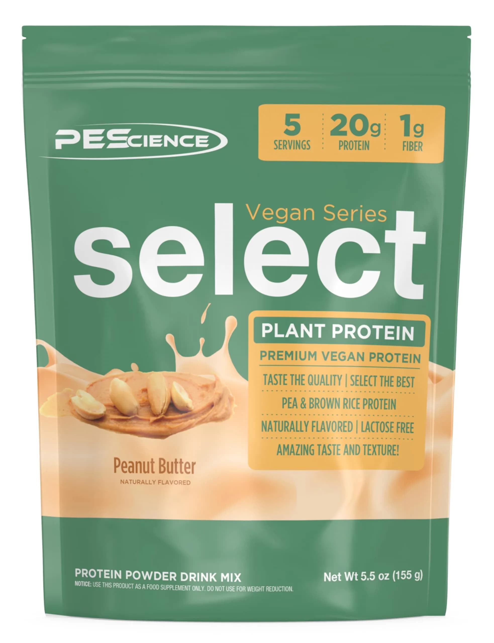 PEScience Select Vegan Protein Powder, Peanut Butter Delight, 5 Servings | Plant-Based, Dairy & Gluten Free, 160g