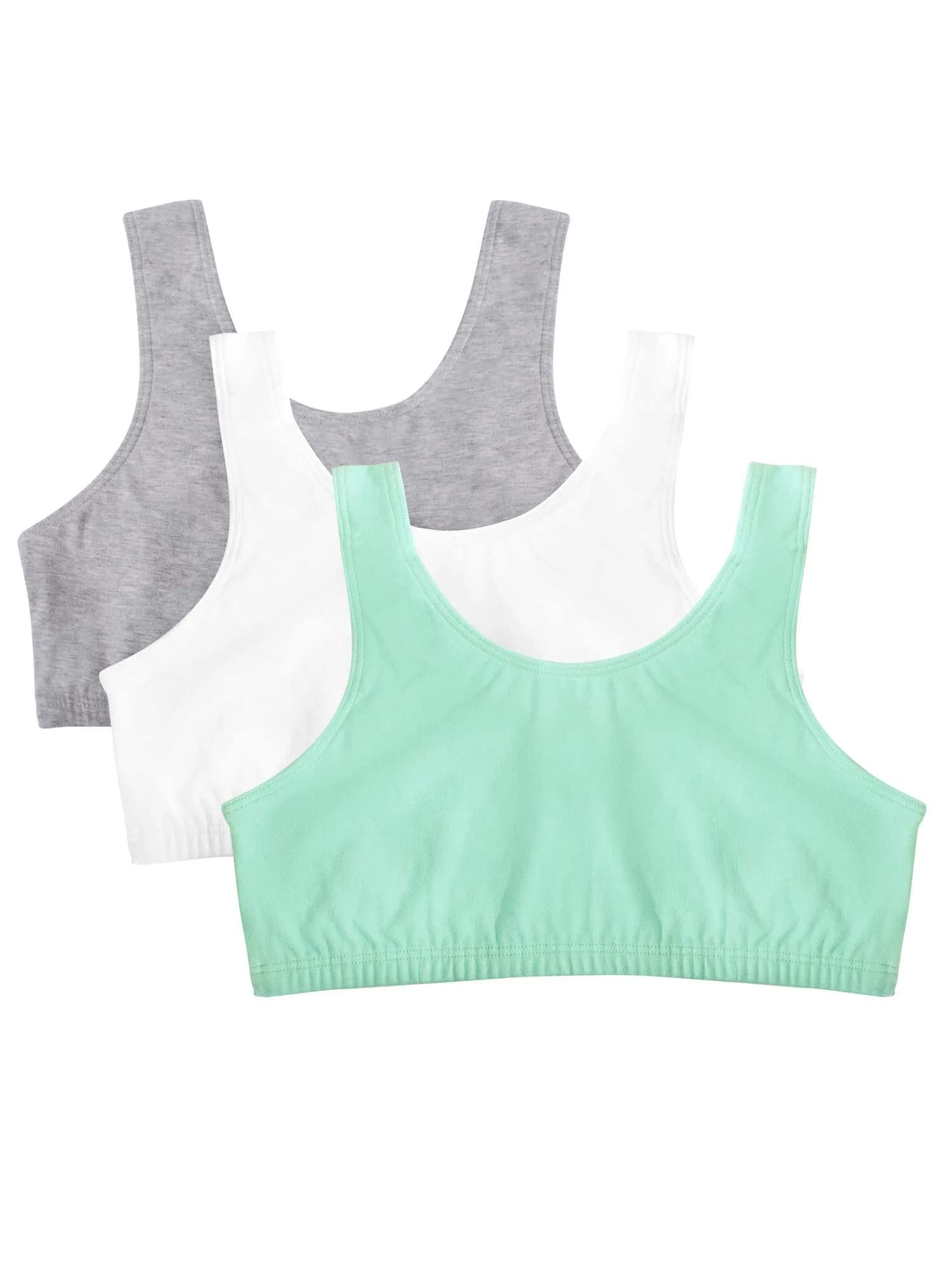 Fruit of the Loom Womens Built Up Tank Style Sports Bra, Mint Chip/White/Grey Heather, 44 US | Cotton Comfort for Low-Impact Activities