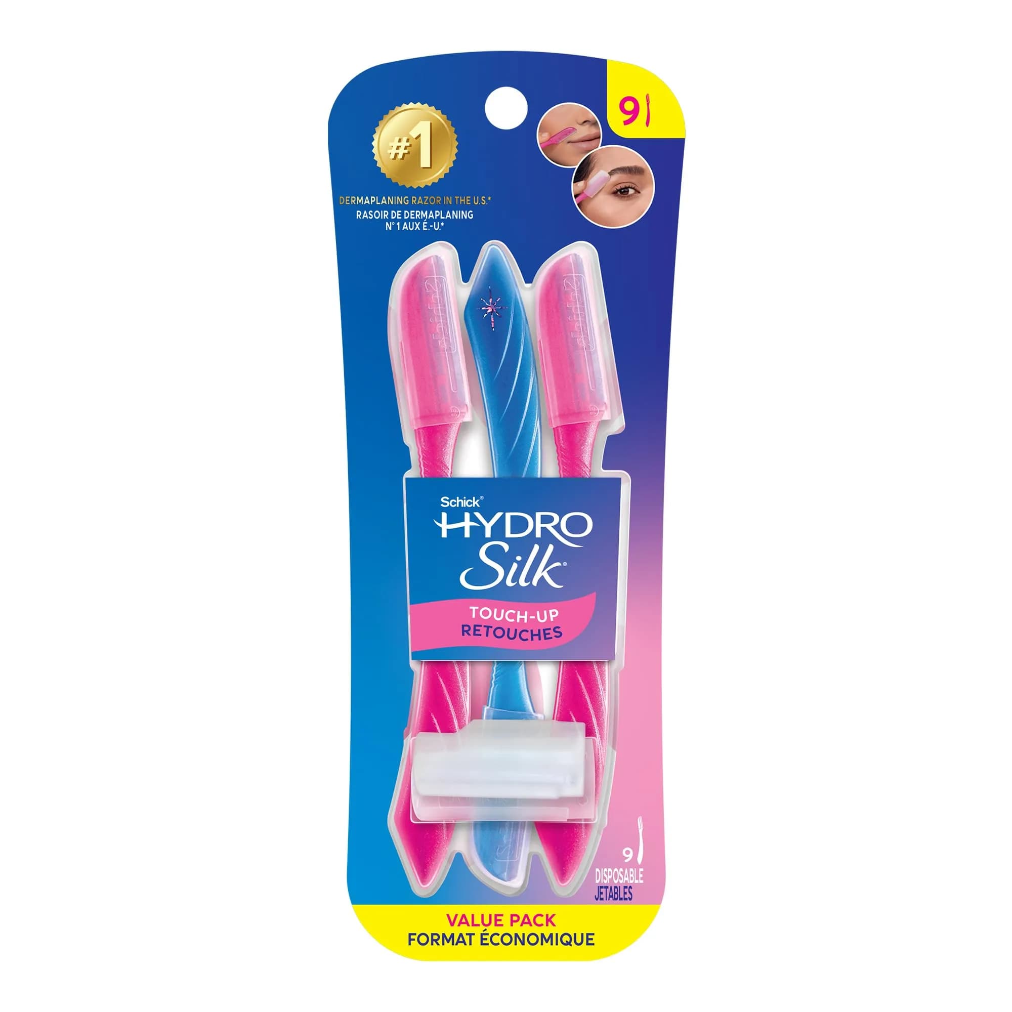 Schick Hydro Silk Touch-Up Dermaplane Razor for Women Face, 9 ct | Multi-purpose Beauty Tool for Eyebrows, Peach Fuzz & Exfoliation - main product image