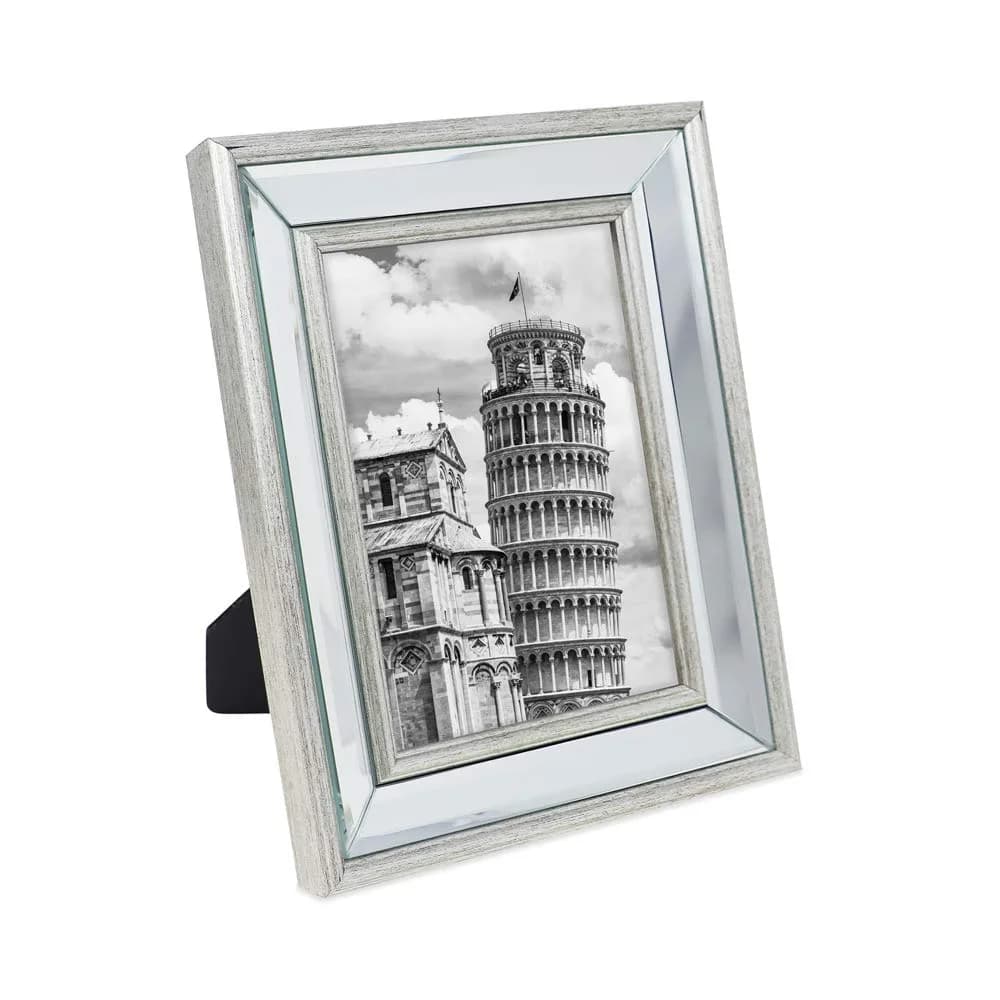 Isaac Jacobs 5x7 Silver Beveled Mirror Picture Frame with Easel | Classic Wall & Tabletop Decor