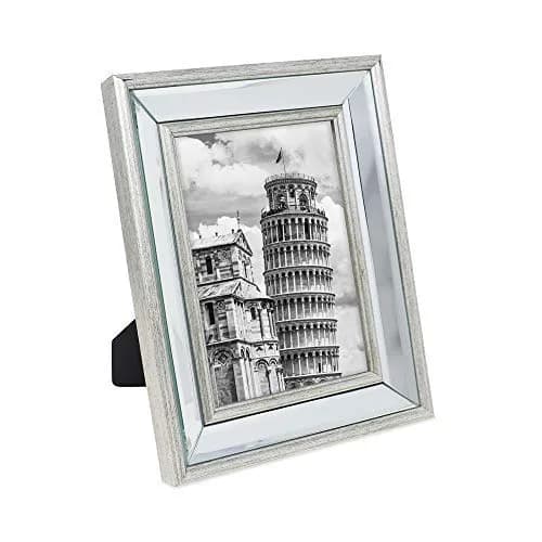 Isaac Jacobs 5x7 Silver Beveled Mirror Picture Frame with Easel | Classic Wall & Tabletop Decor thumbnail 1