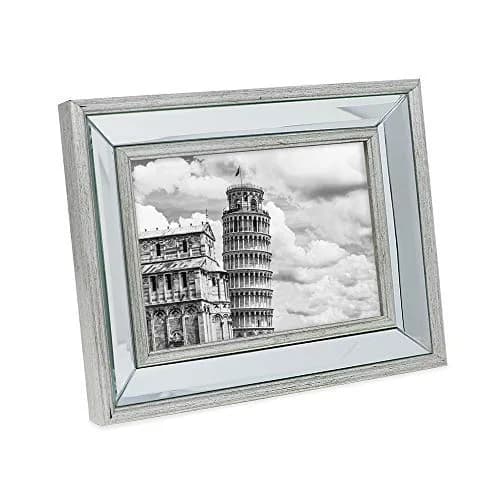 Isaac Jacobs 5x7 Silver Beveled Mirror Picture Frame with Easel | Classic Wall & Tabletop Decor thumbnail 3