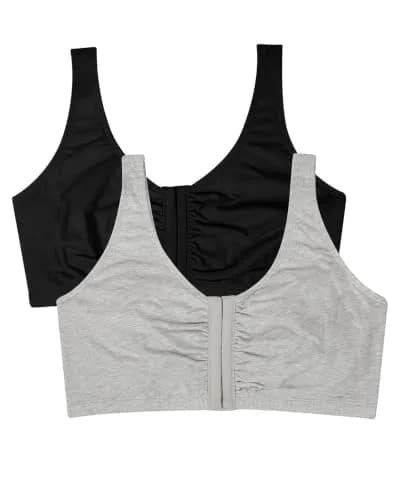 Fruit of the Loom Women's Front Closure Cotton Sports Bra 2-Pack | Medium Impact, Wire-Free, U-Back thumbnail 1