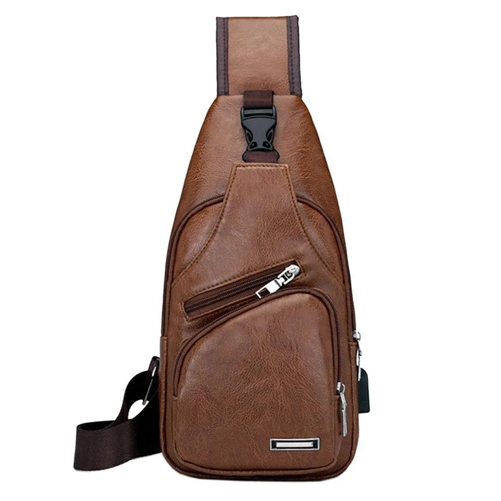 Hebetag PU Leather Sling Crossbody Bag 17cm (6.7") x 35cm (13.8") | Vintage Style with USB Port & Headphone Plug - view 2