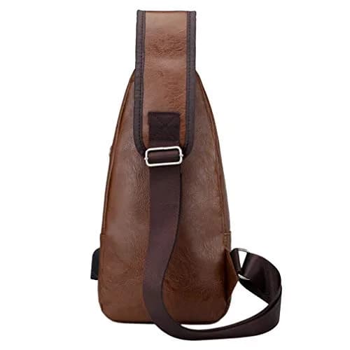 Hebetag PU Leather Sling Crossbody Bag 17cm (6.7") x 35cm (13.8") | Vintage Style with USB Port & Headphone Plug thumbnail 3