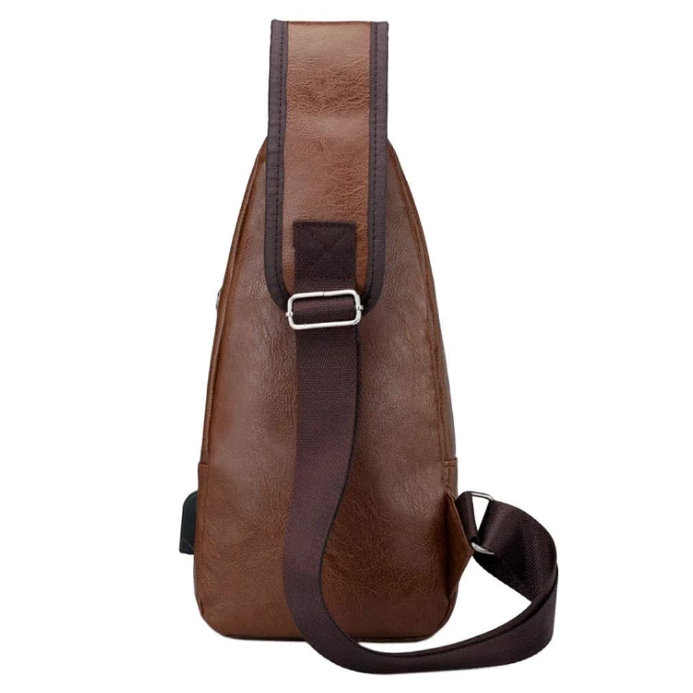Hebetag PU Leather Sling Crossbody Bag 17cm (6.7") x 35cm (13.8") | Vintage Style with USB Port & Headphone Plug - view 3