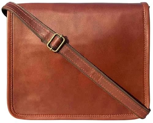 RUSTIC TOWN Leather Messenger Bag for 10.5-Inch iPad/Tablet - Small Shoulder Saddle Bag | Retro Brown Full Grain Goat Leather thumbnail 1