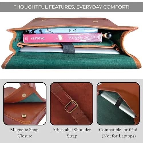 RUSTIC TOWN Leather Messenger Bag for 10.5-Inch iPad/Tablet - Small Shoulder Saddle Bag | Retro Brown Full Grain Goat Leather thumbnail 5