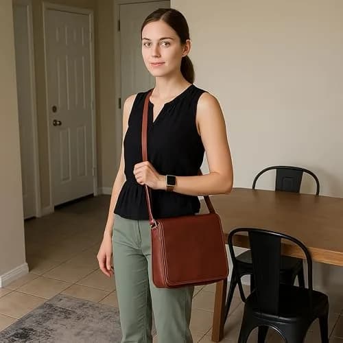 RUSTIC TOWN Leather Messenger Bag for 10.5-Inch iPad/Tablet - Small Shoulder Saddle Bag | Retro Brown Full Grain Goat Leather thumbnail 2