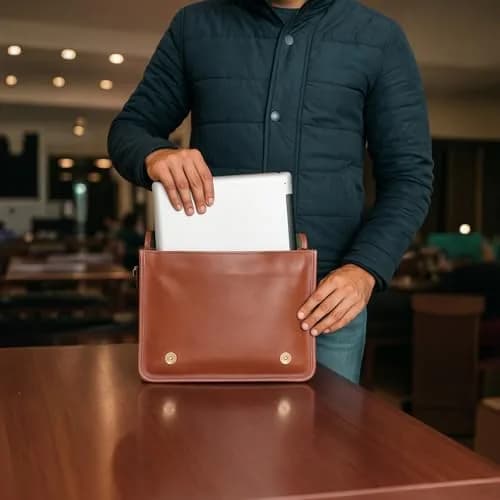 RUSTIC TOWN Leather Messenger Bag for 10.5-Inch iPad/Tablet - Small Shoulder Saddle Bag | Retro Brown Full Grain Goat Leather thumbnail 3