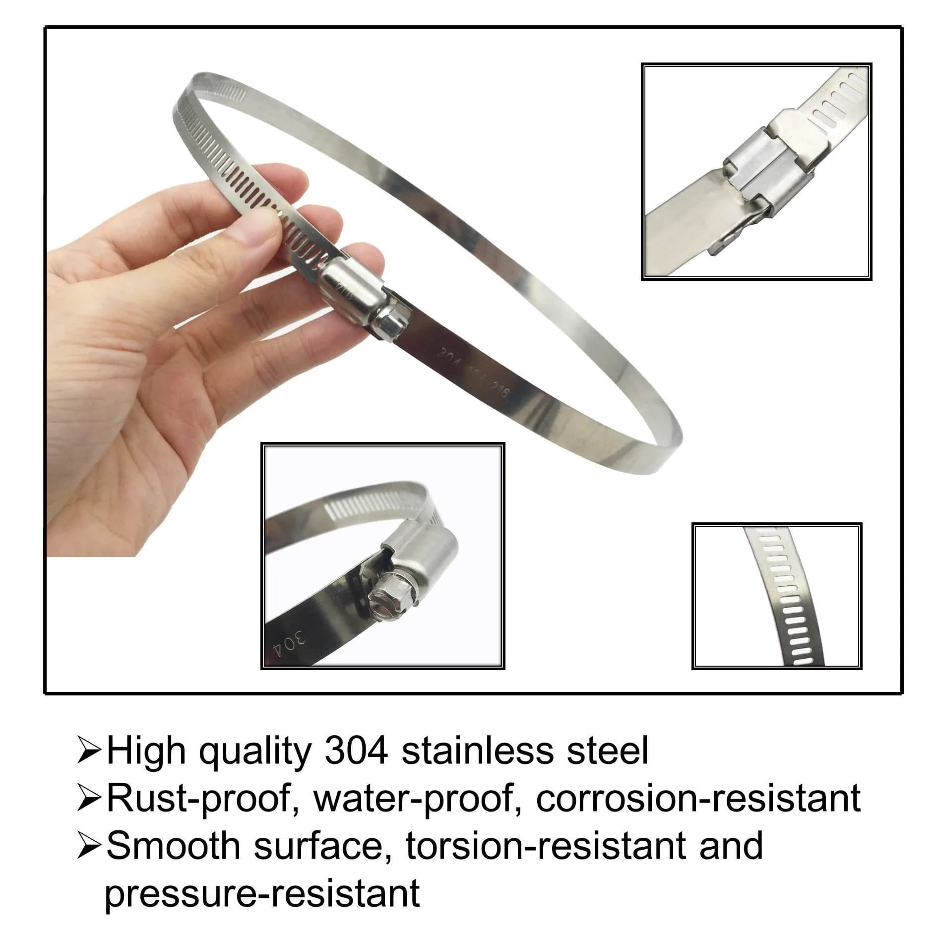 EesTeck 8 Inch 304 Stainless Steel Hose Clamp 4-Pack | 203.2mm (8") Diameter thumbnail 2