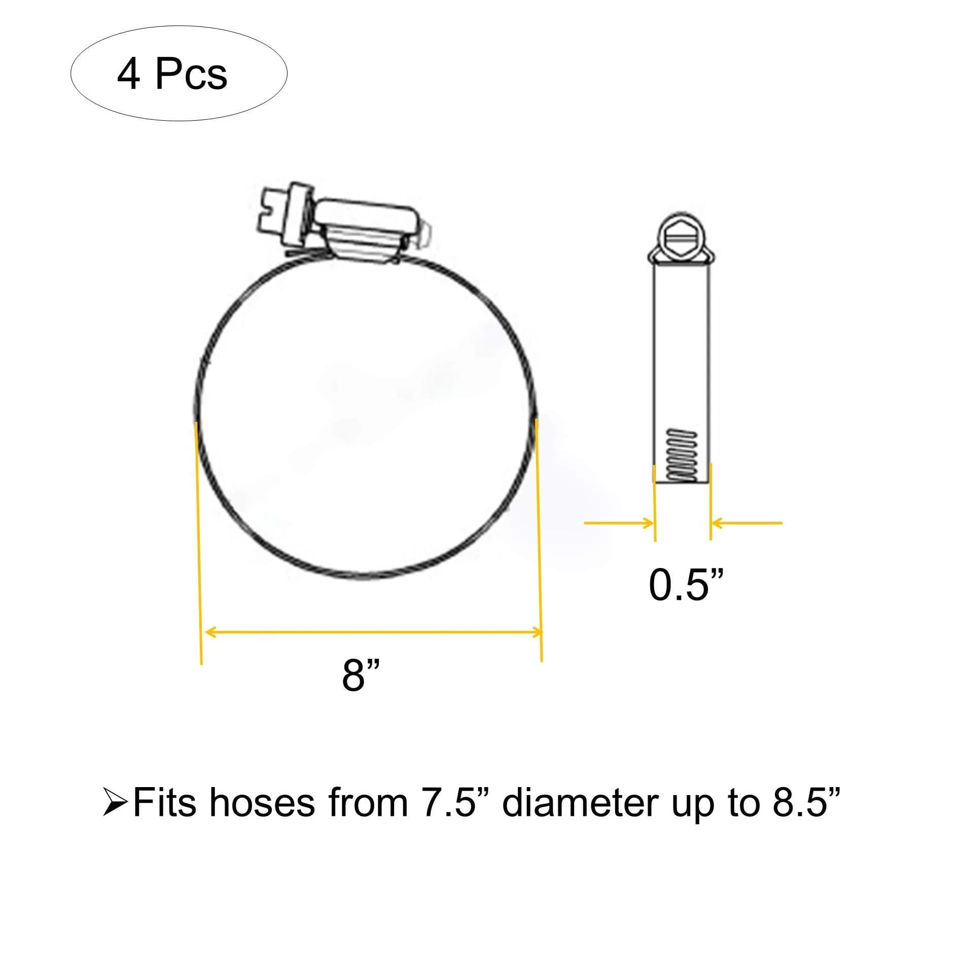 EesTeck 8 Inch 304 Stainless Steel Hose Clamp 4-Pack | 203.2mm (8") Diameter thumbnail 4