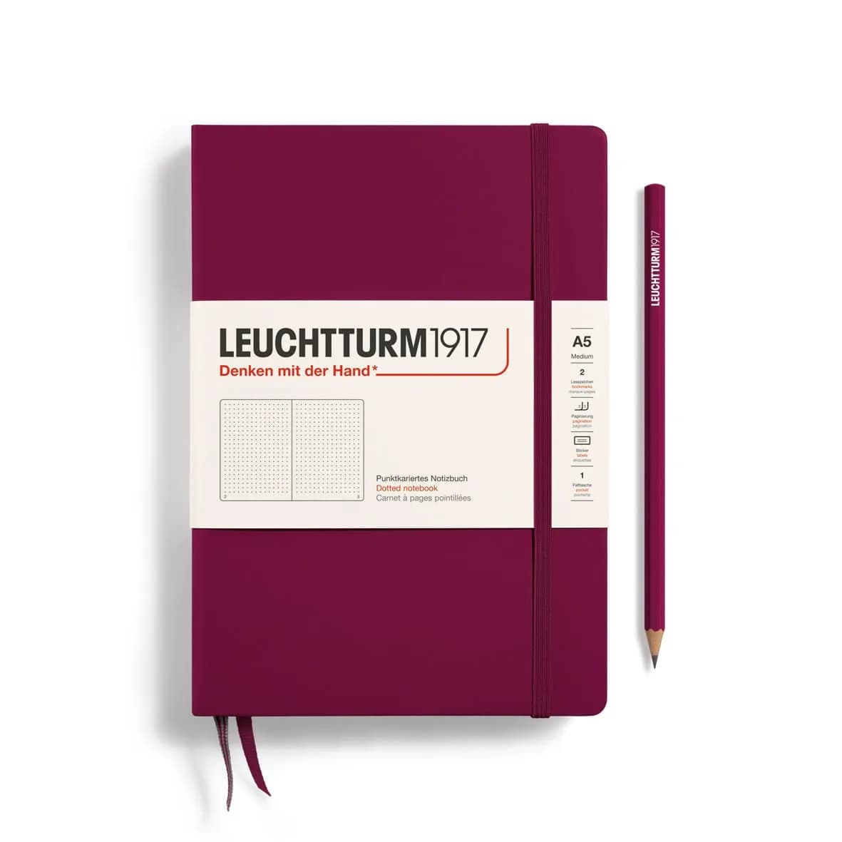 LEUCHTTURM1917 Notebook Hardcover Medium A5 251 Pages | Squared, Port Red — Port Red / Squared