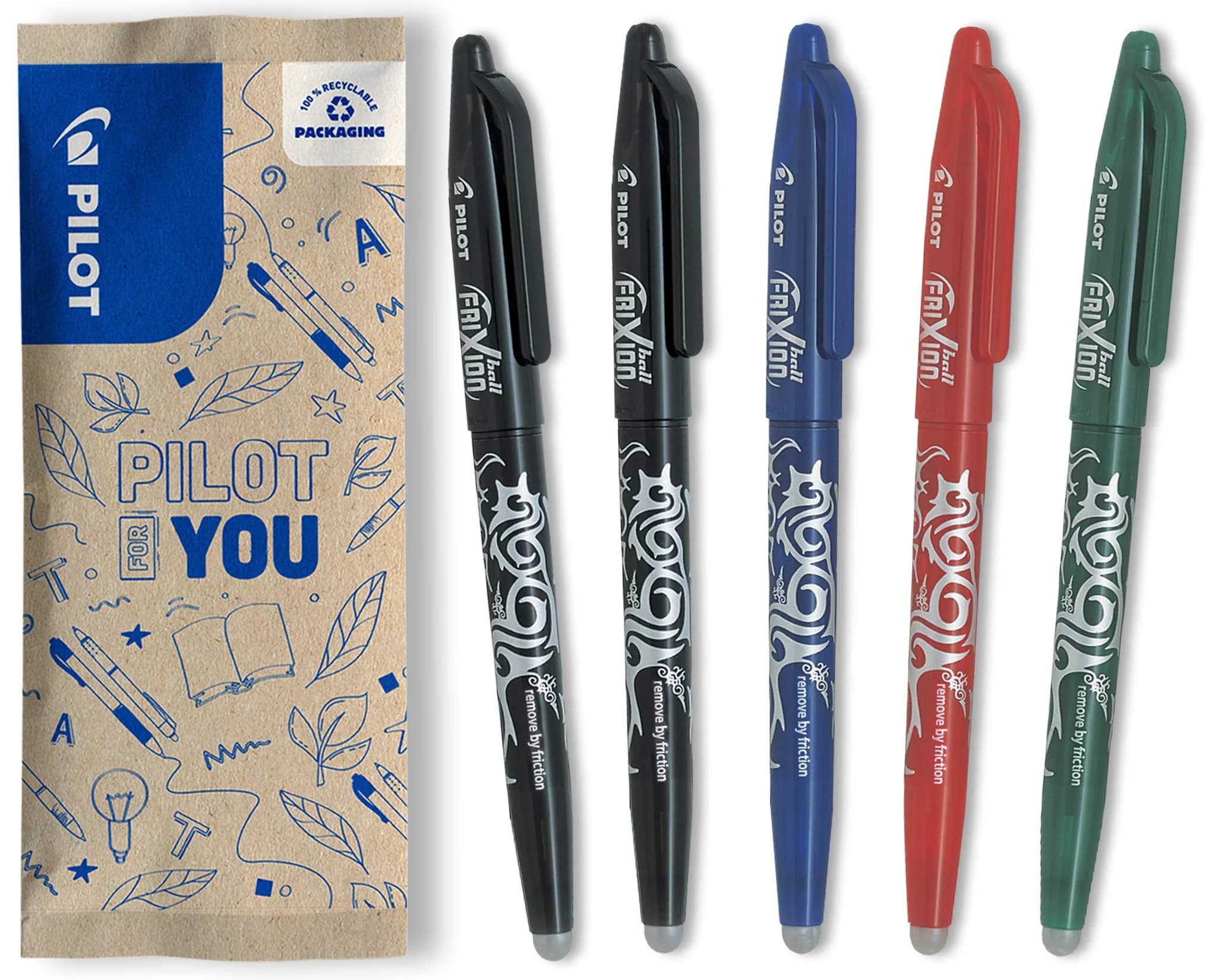 PILOT Frixion Ball Collector's Box 3 Frixion Ball + 3 FriXion Ball Clickers Erasable Pens, 0.7mm Tip (6 Pens Total) — 2 Black/1 Blue/1 Red/1 Green