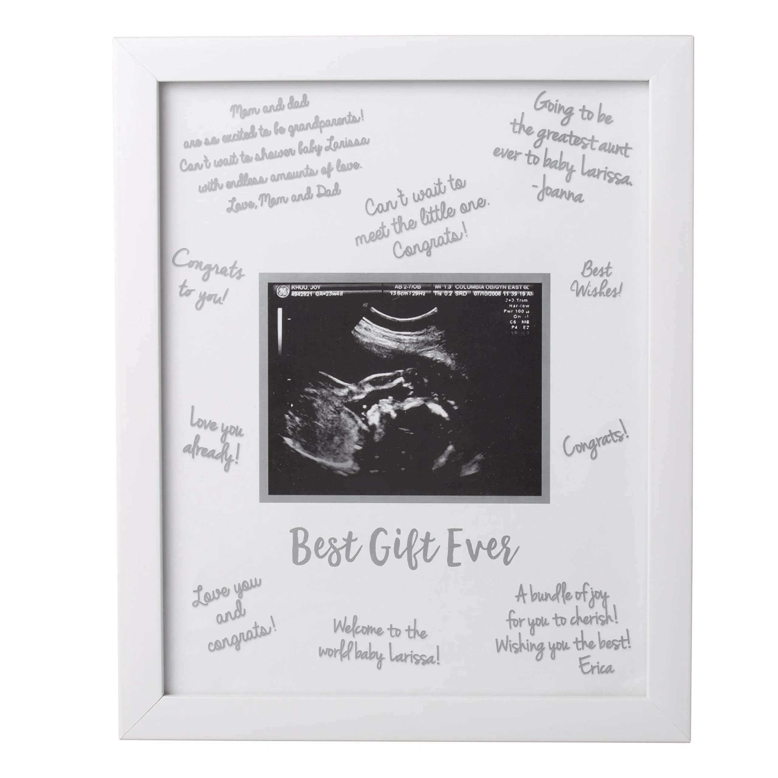 tiny ideas Guest Signature Sonogram Keepsake Frame with Silver Marker & Easel | Holds 4" x 5" Ultrasound Photo — Guest Signature Frame