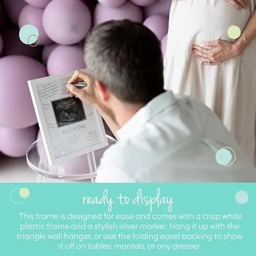 tiny ideas Guest Signature Sonogram Keepsake Frame with Silver Marker & Easel | Holds 4" x 5" Ultrasound Photo thumbnail 6