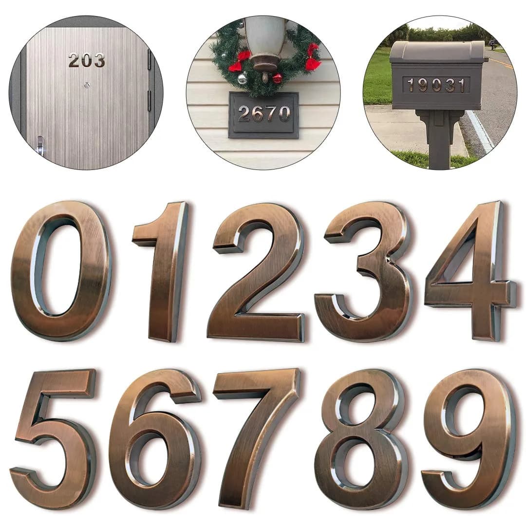 HopeWan Mailbox Numbers for Outside, Door Number Stickers, Bronze, 2.75" High | 3D Raised Style, Pack of 10