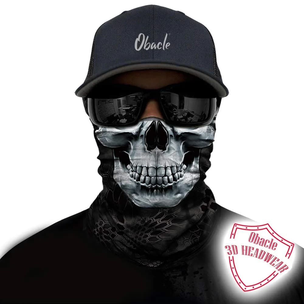 Obacle Skull Face Mask Half - Black Nose White Pattern for Dust, Wind, and UV Protection - view 2