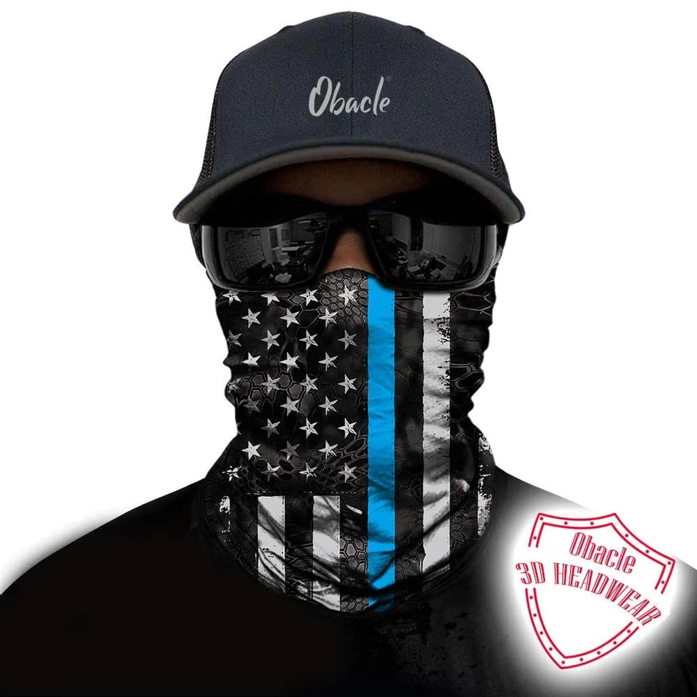 Obacle Bandana Face Mask for Dust Wind Sun Protection | Seamless 3D Design, All-Season Fit, Unisex — Us Flag 1 Blue Line