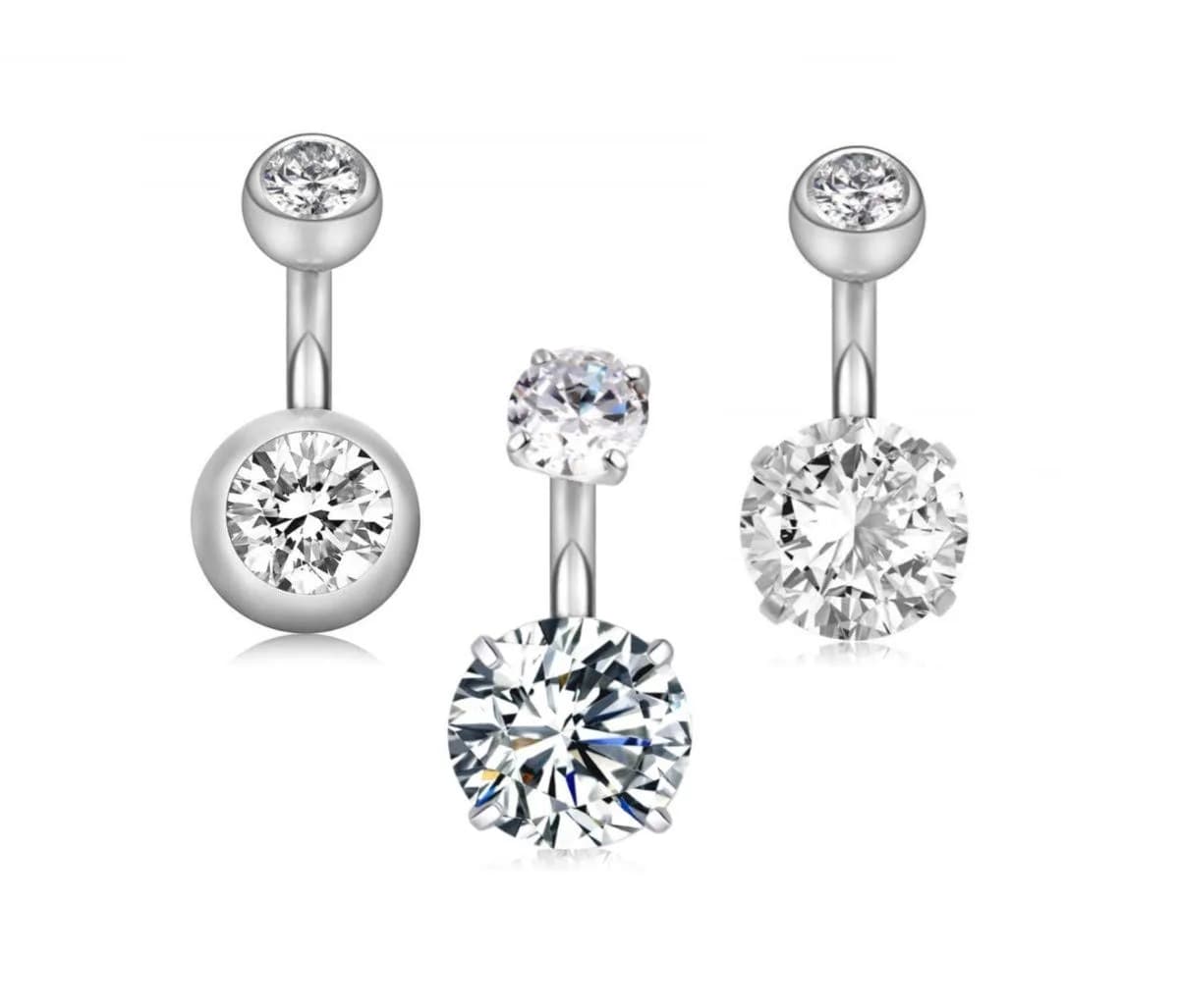 YHMM 14G Surgical Steel Belly Button Rings 6mm (0.24 inch) Bar, 3Pcs Silver | Cubic Zirconia Navel Piercing Jewelry — 6mm bar,3Pcs Silver