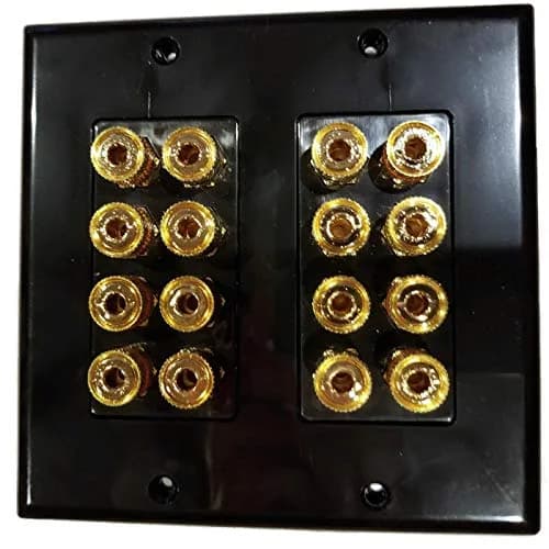 HdtvHookup Black Speaker Wall Plate 16 Post for 8 Speakers | Color Coded for Home Theater Dolby Audio