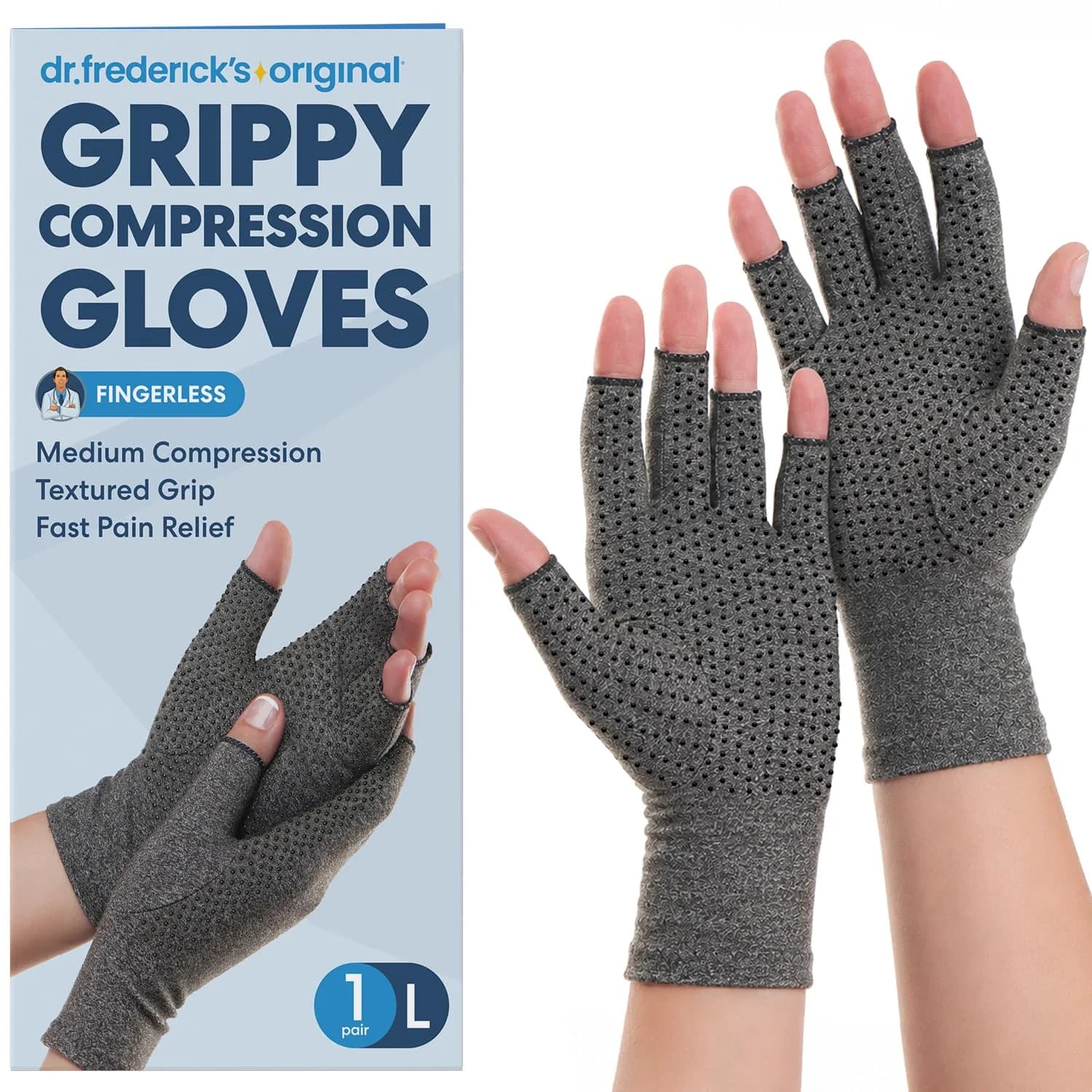 Dr. Frederick's Original Arthritis Compression Gloves, Fingerless, M, 2 ct | Support for Hand Pain & Swelling — Grippy