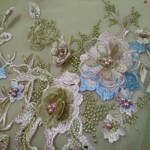 FEEPOP Blue & Pink 3D Embroidered Flower Lace Applique Patch for Wedding Dresses, 35cm x 28cm - view 2