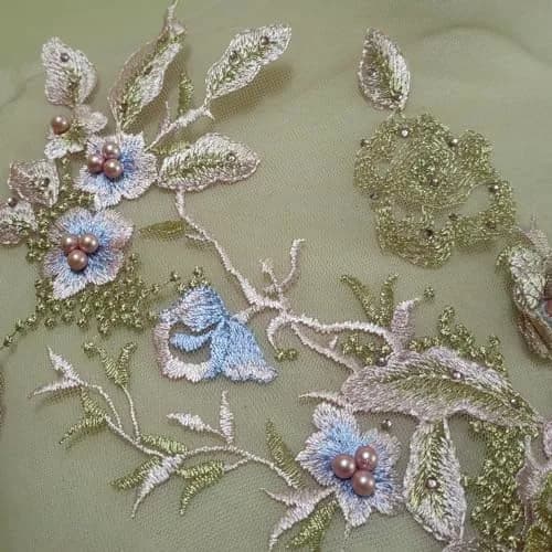 FEEPOP Blue & Pink 3D Embroidered Flower Lace Applique Patch for Wedding Dresses, 35cm x 28cm - view 3