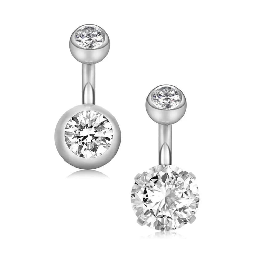 YHMM 14G Surgical Steel Belly Button Rings 6mm Bar | 2Pcs Silver Cubic Zirconia Navel Piercing Jewelry