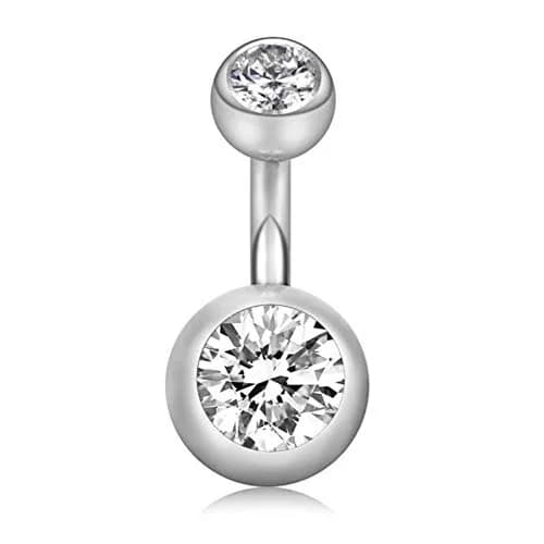 YHMM 14G Surgical Steel Belly Button Rings 6mm Bar | 2Pcs Silver Cubic Zirconia Navel Piercing Jewelry thumbnail 3