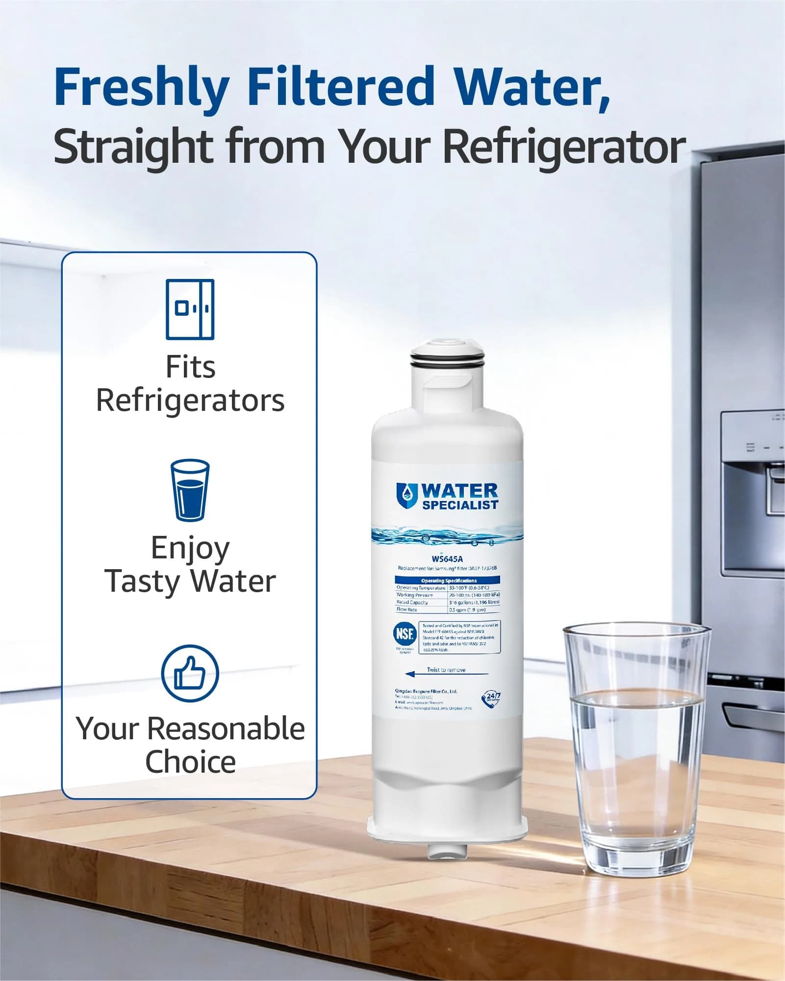 Waterspecialist WS645A Refrigerator Water Filter 3 Pack | NSF 42 & 372 Certified - view 5