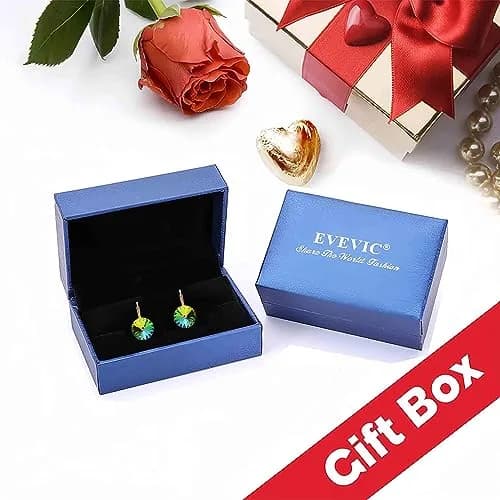 EVEVIC Austrian Crystal Round Drop Leverback Earrings for Women | 14mm Diameter, 25mm Length thumbnail 6