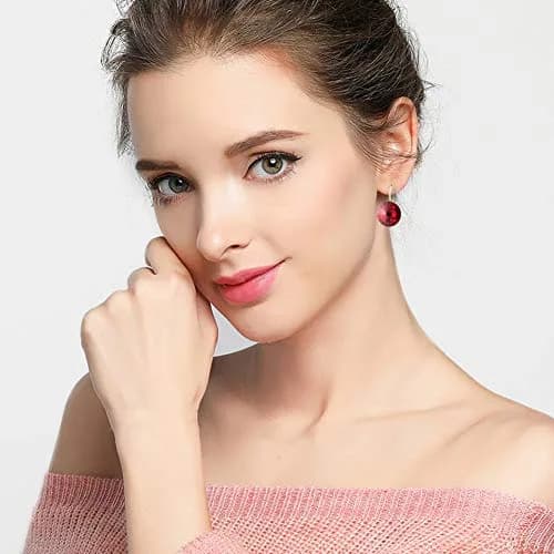 EVEVIC Austrian Crystal Round Drop Leverback Earrings for Women | 14mm Diameter, 25mm Length thumbnail 2