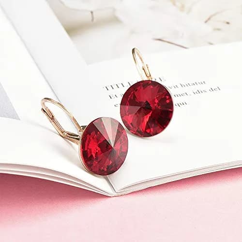EVEVIC Austrian Crystal Round Drop Leverback Earrings for Women | 14mm Diameter, 25mm Length thumbnail 3
