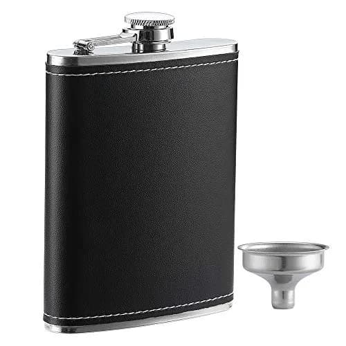 YWQ 8 Oz (237ml) Black Leather Cover Hip Flask with Funnel | Leak Proof Stainless Steel Liquor Flask thumbnail 1