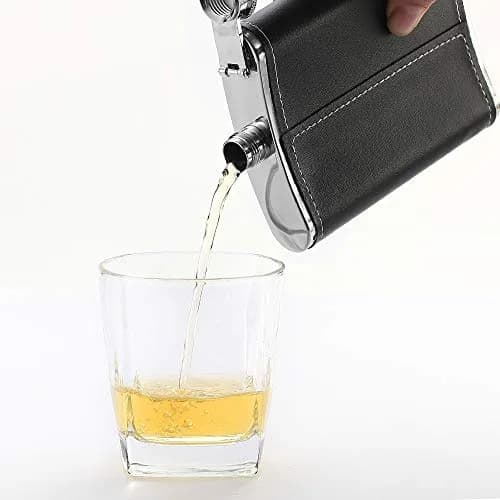 YWQ 8 Oz (237ml) Black Leather Cover Hip Flask with Funnel | Leak Proof Stainless Steel Liquor Flask thumbnail 4