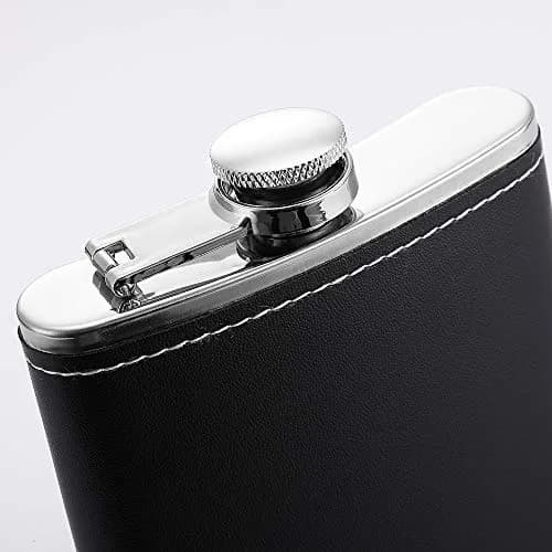 YWQ 8 Oz (237ml) Black Leather Cover Hip Flask with Funnel | Leak Proof Stainless Steel Liquor Flask thumbnail 7